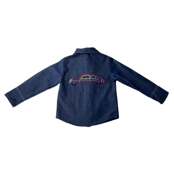 Vintage 70s Sears Toughskins Dark Denim Snap Work Shirt Embroidered Sz 6 Small - Picture 12 of 15